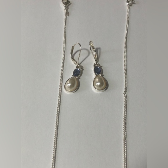 SHA 18" WHITE RHINESTONE PEARL TEARDROP PENDANT NECKLACE Jewerly Set - Picture 2 of 12